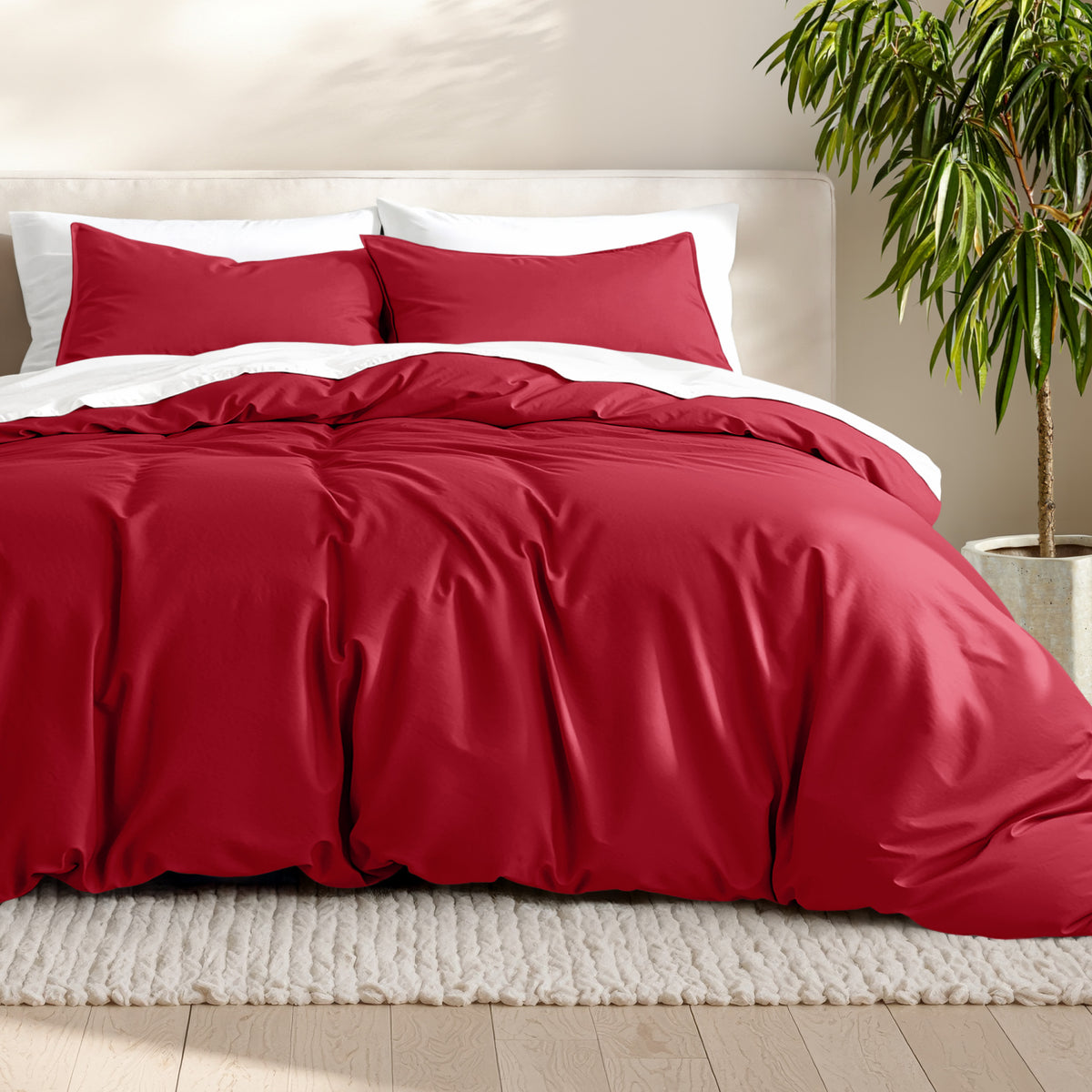 Microfiber bedding set on a bed with a neutral background