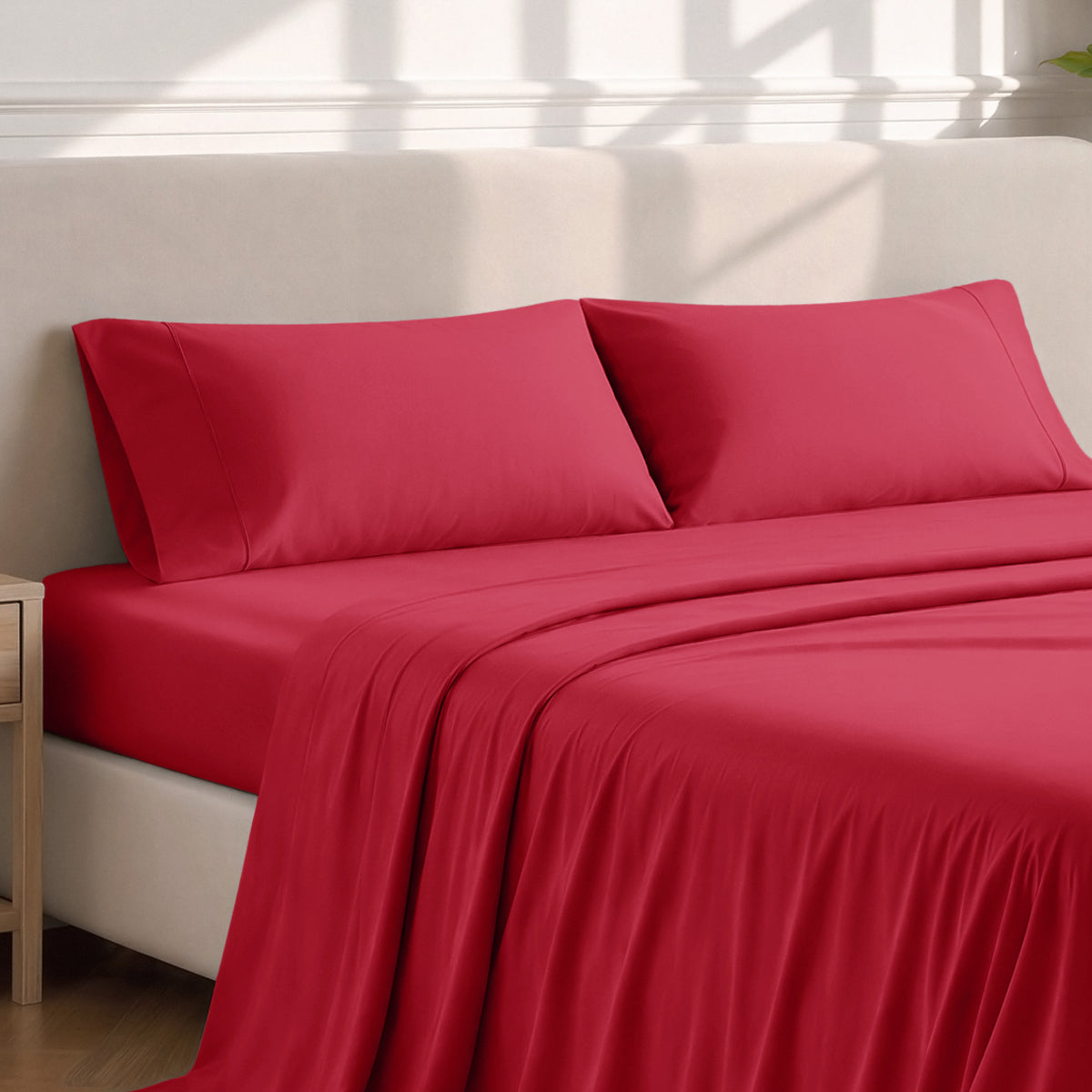 Matching sheets and pillowcases on a bed