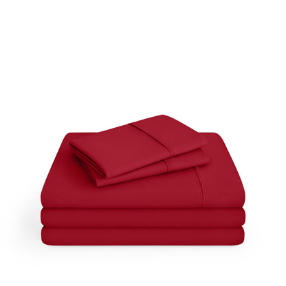 Microfiber sheet set folded and stacked