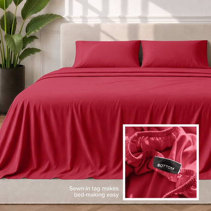 Sewn-in tag makes bed-making easy