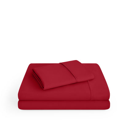 Microfiber sheet set folded and stacked