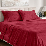 Microplush sheet set on a bed.