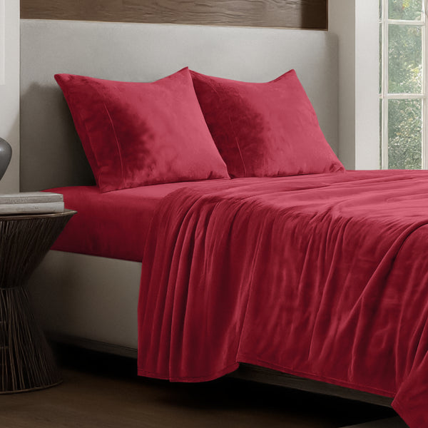 Microplush sheet set on a bed.