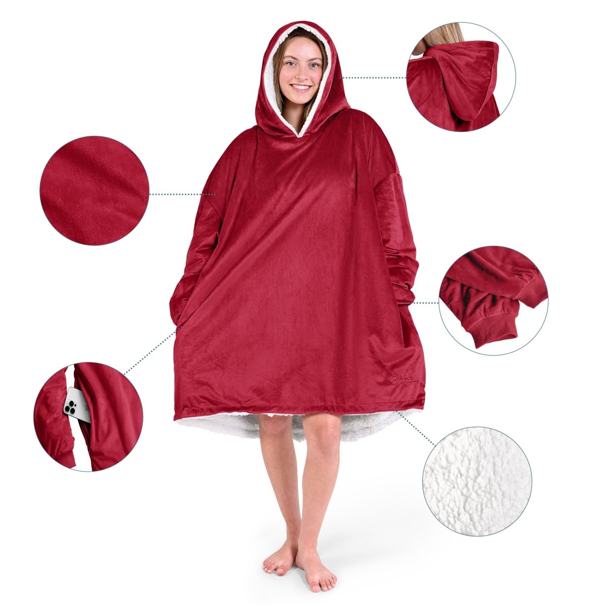 Close up of the features on a wearable blanket
