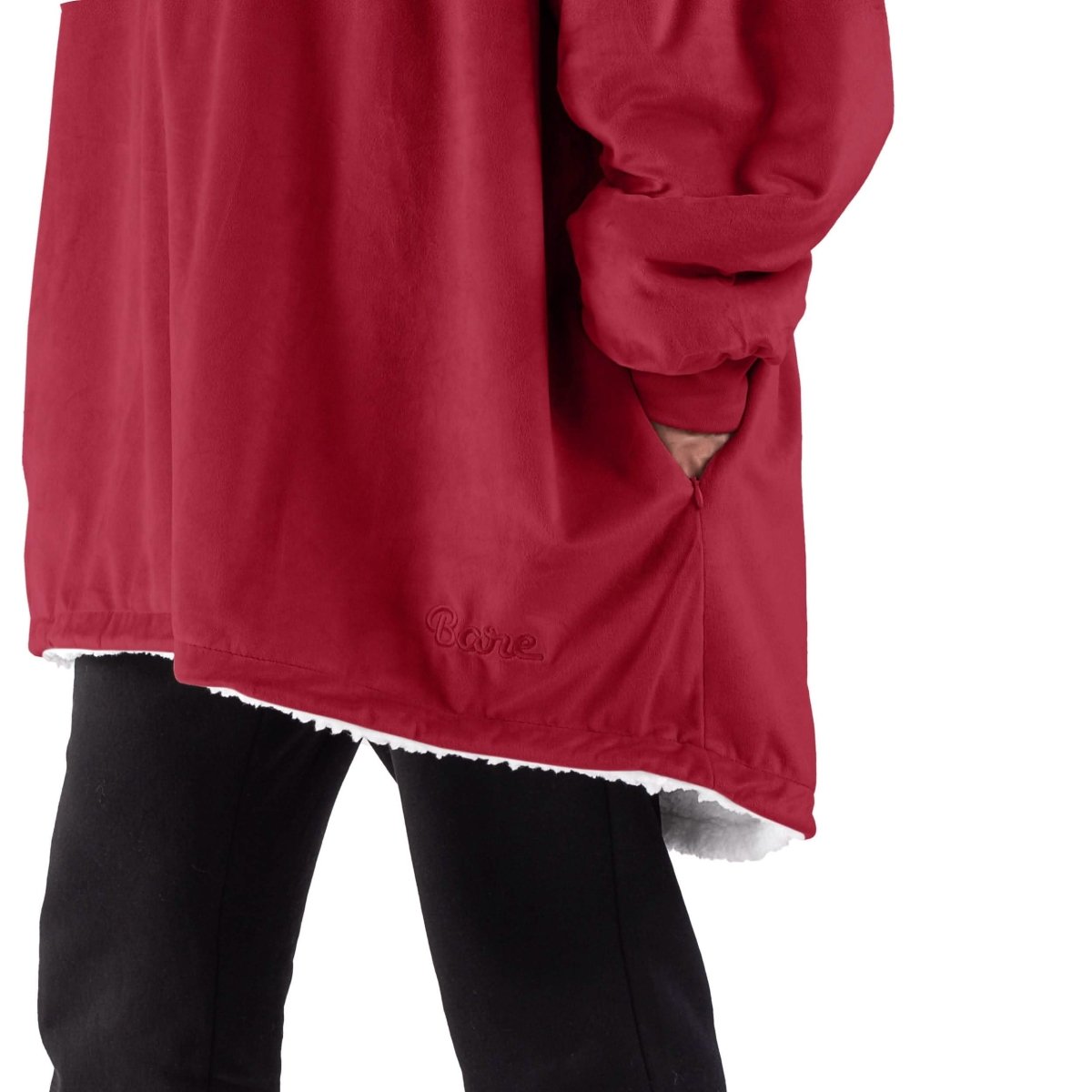 Close up of the pocket on a wearable blanket