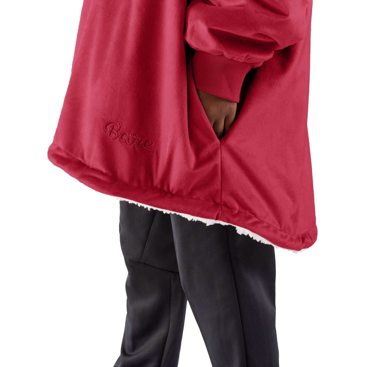 Close up of the pocket of a wearable blanket