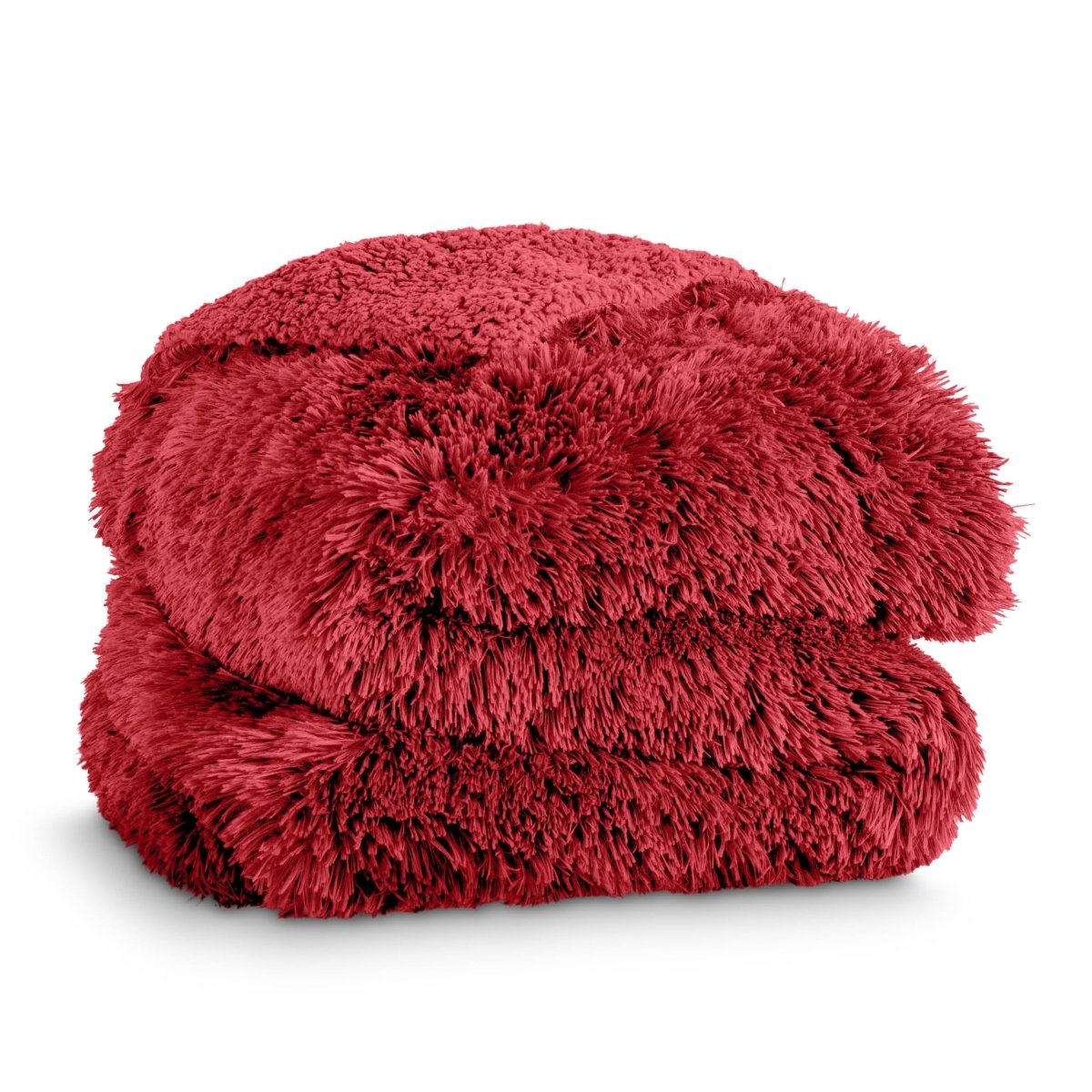 A shaggy faux fur blanket folded neatly