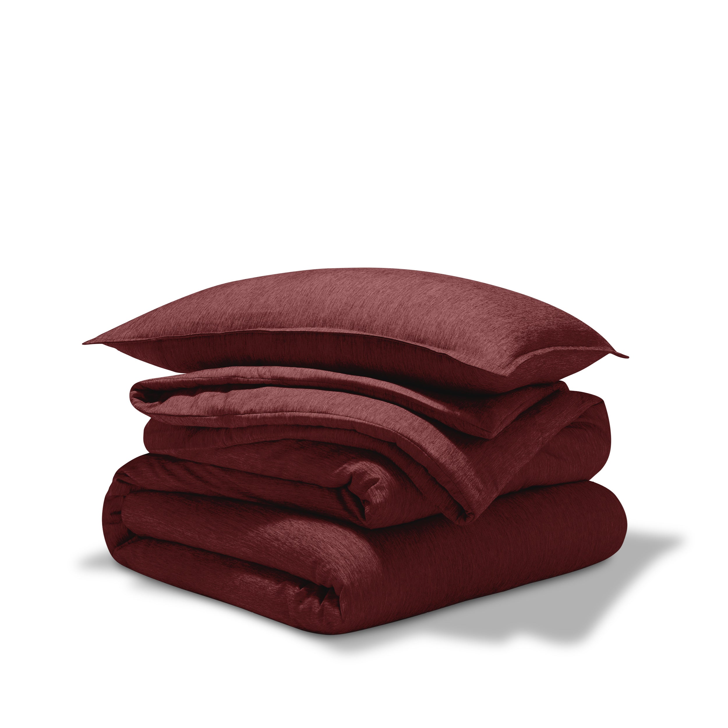 Comforter set stacked on a white background
