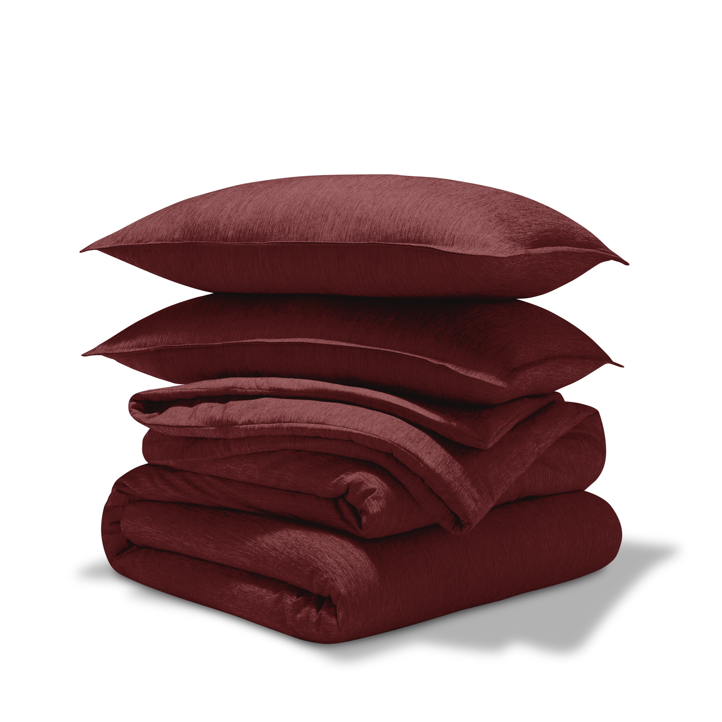 Comforter set stacked on a white background