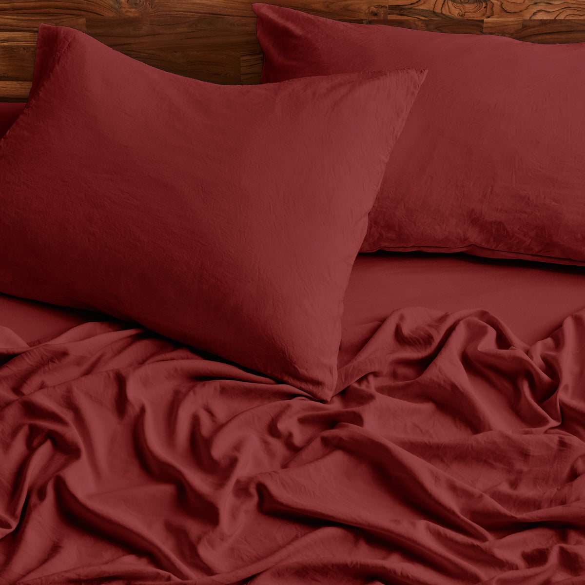 Close-up of sheets and pillowcases on a bed