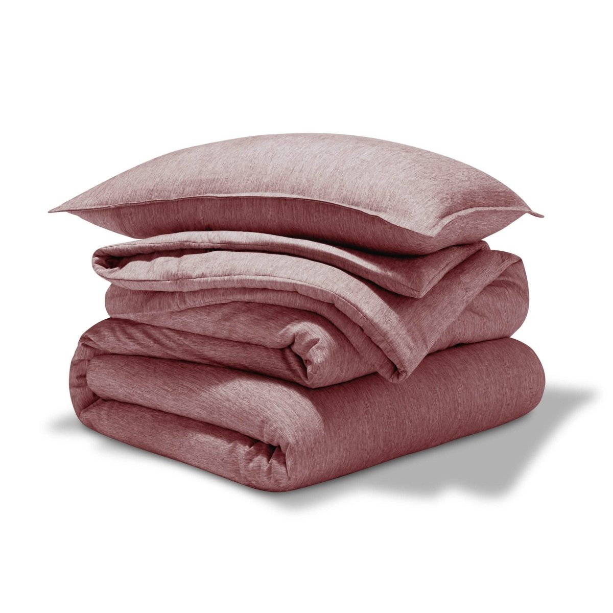 A comforter set folded and stacked