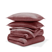 Comforter set stacked on a white background