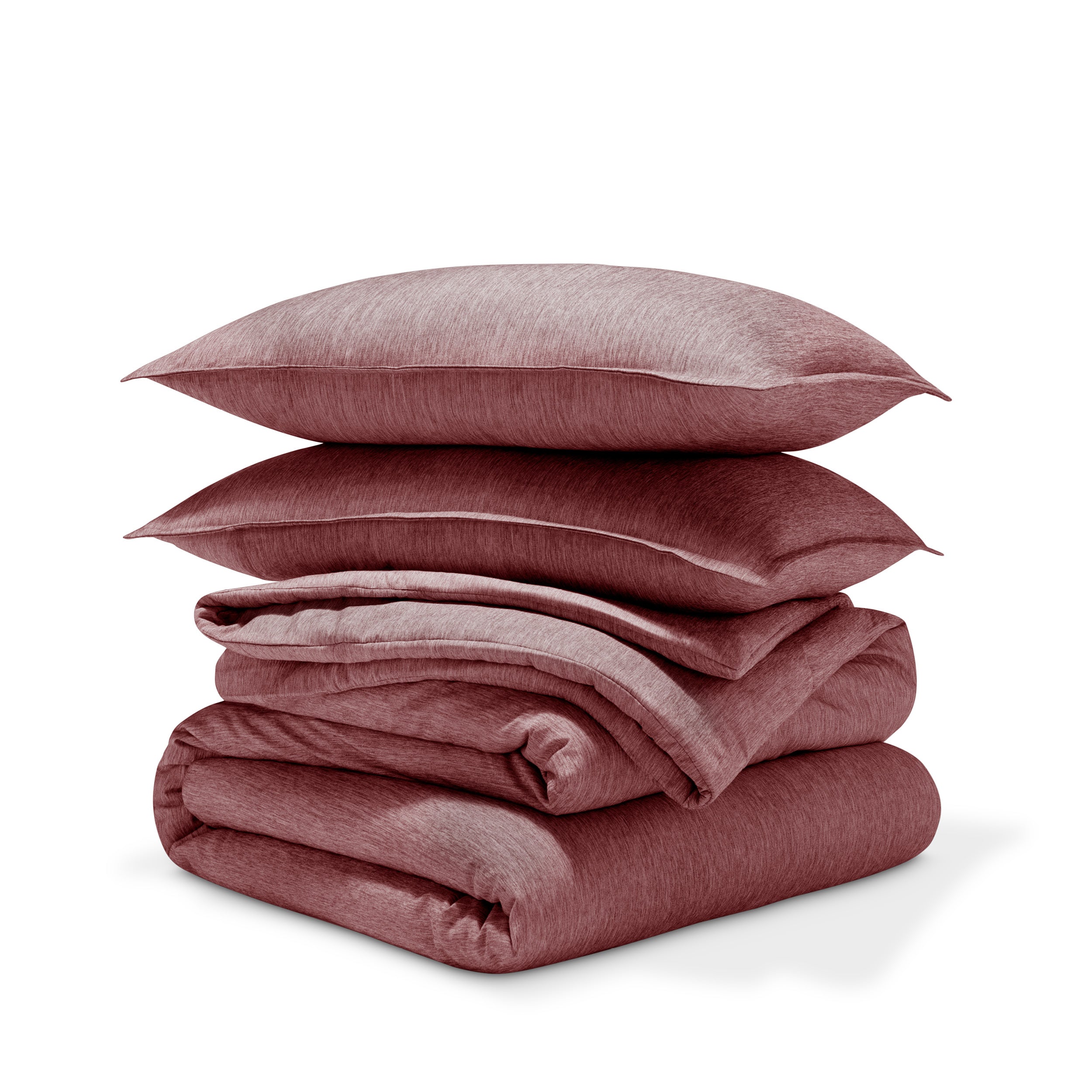 Comforter set stacked on a white background