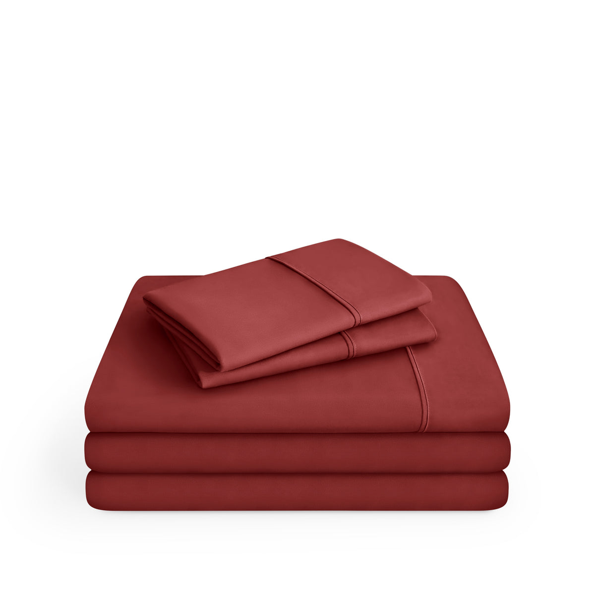 Microfiber sheet set folded and stacked