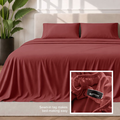 Sewn-in tag makes bed-making easy
