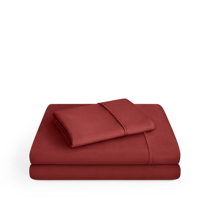 Microfiber sheet set folded and stacked