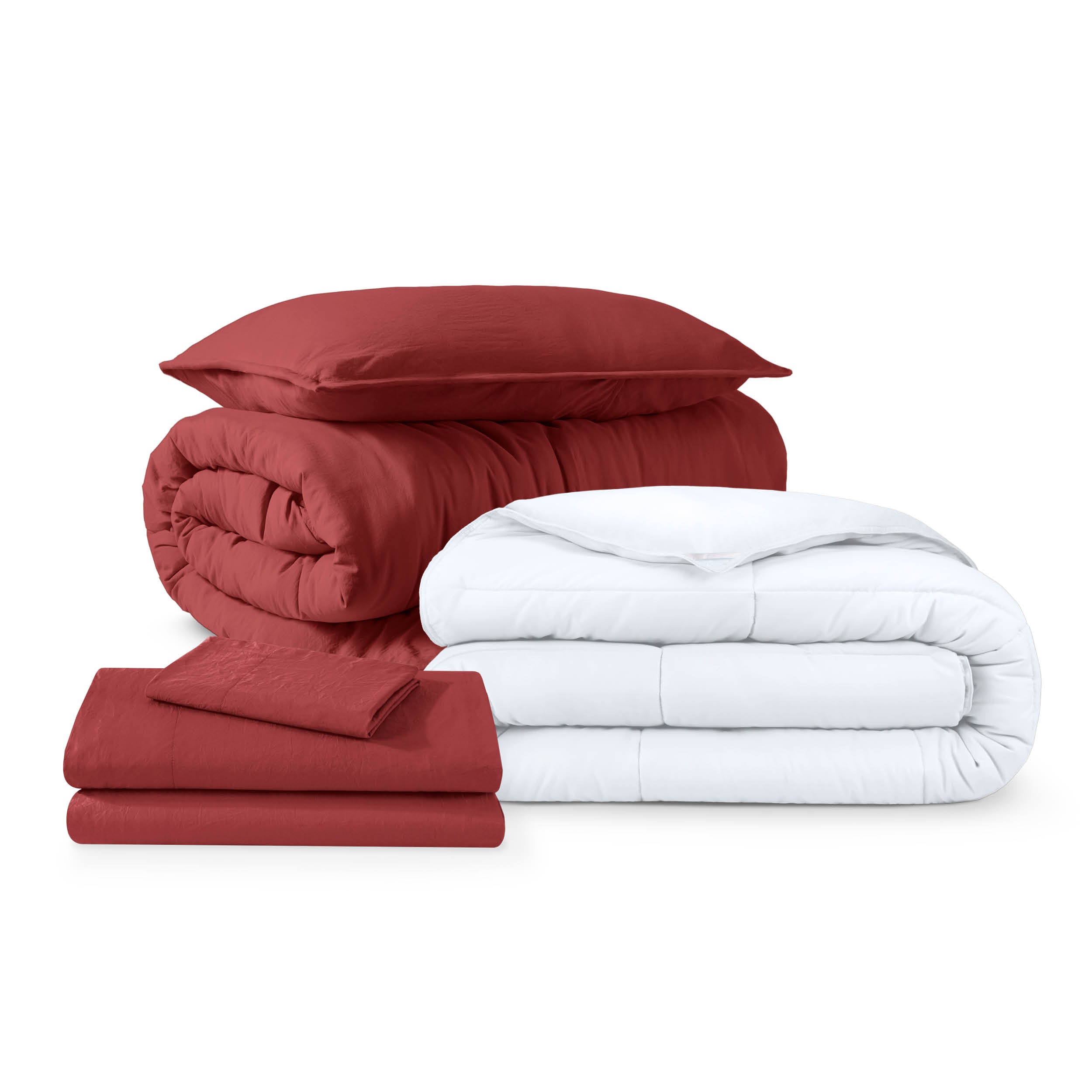 Washed bedding bundle folded and stacked