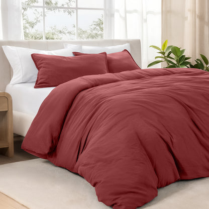 Bedding set on a bed in a bright room with natural light
