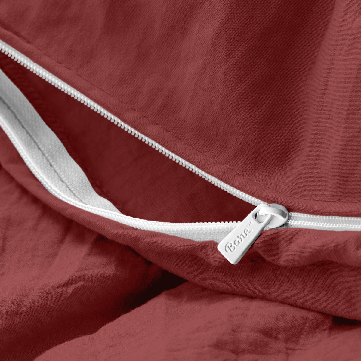 Close-up of the zipper closure on the duvet cover