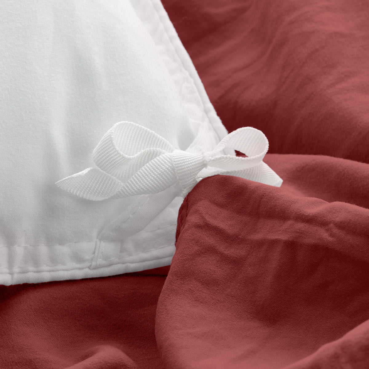 Close-up of a corner tie for a duvet cover