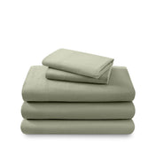 Cotton flannel sheet set folded and stacked on a white background