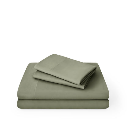 Microfiber sheet set folded and stacked on a white background
