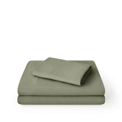 Microfiber sheet set folded and stacked on a white background