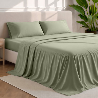 Microfiber sheets and pillowcases in a bedroom stetting
