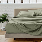A modern bedroom with microfiber sheets on the mattress