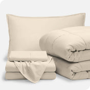 A bed in a bag folded and stacked neatly