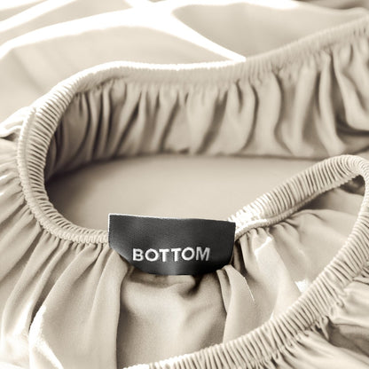 Close up of the tag on the fitted bamboo sheet.