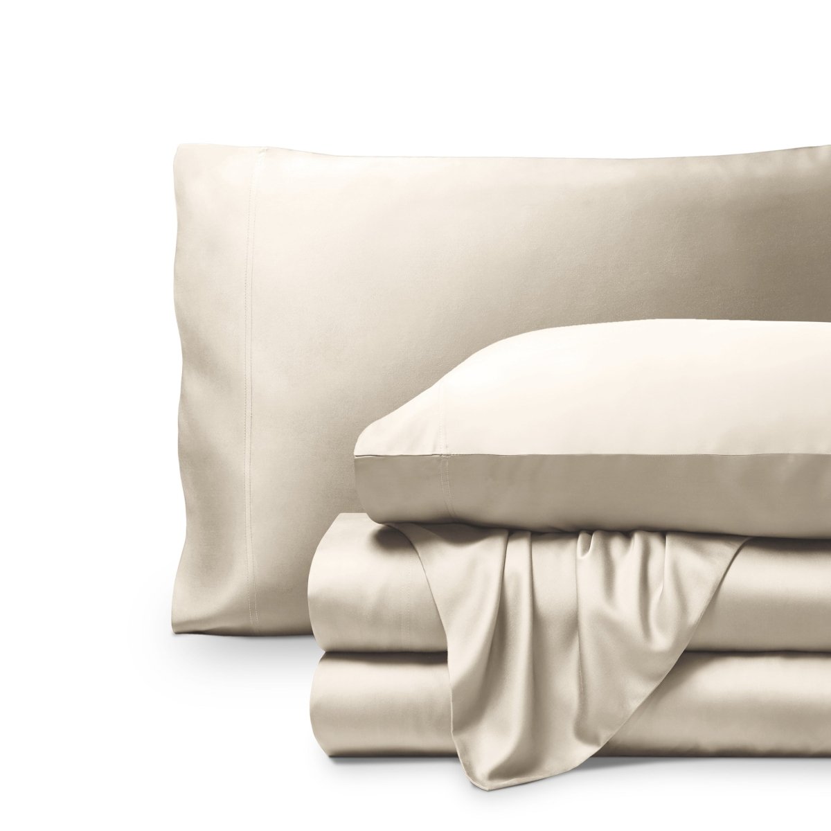 A bamboo sheet set folded on a white background.