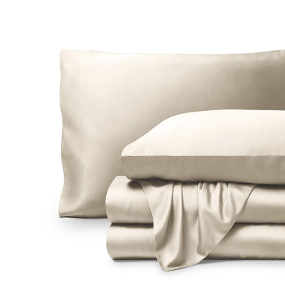 A bamboo sheet set folded on a white background.