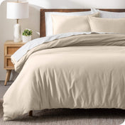 Flannel duvet cover set on a bed