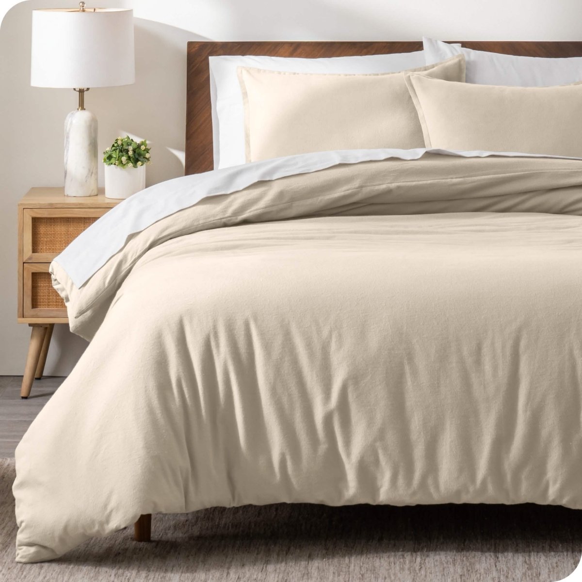 Flannel duvet cover set on a bed