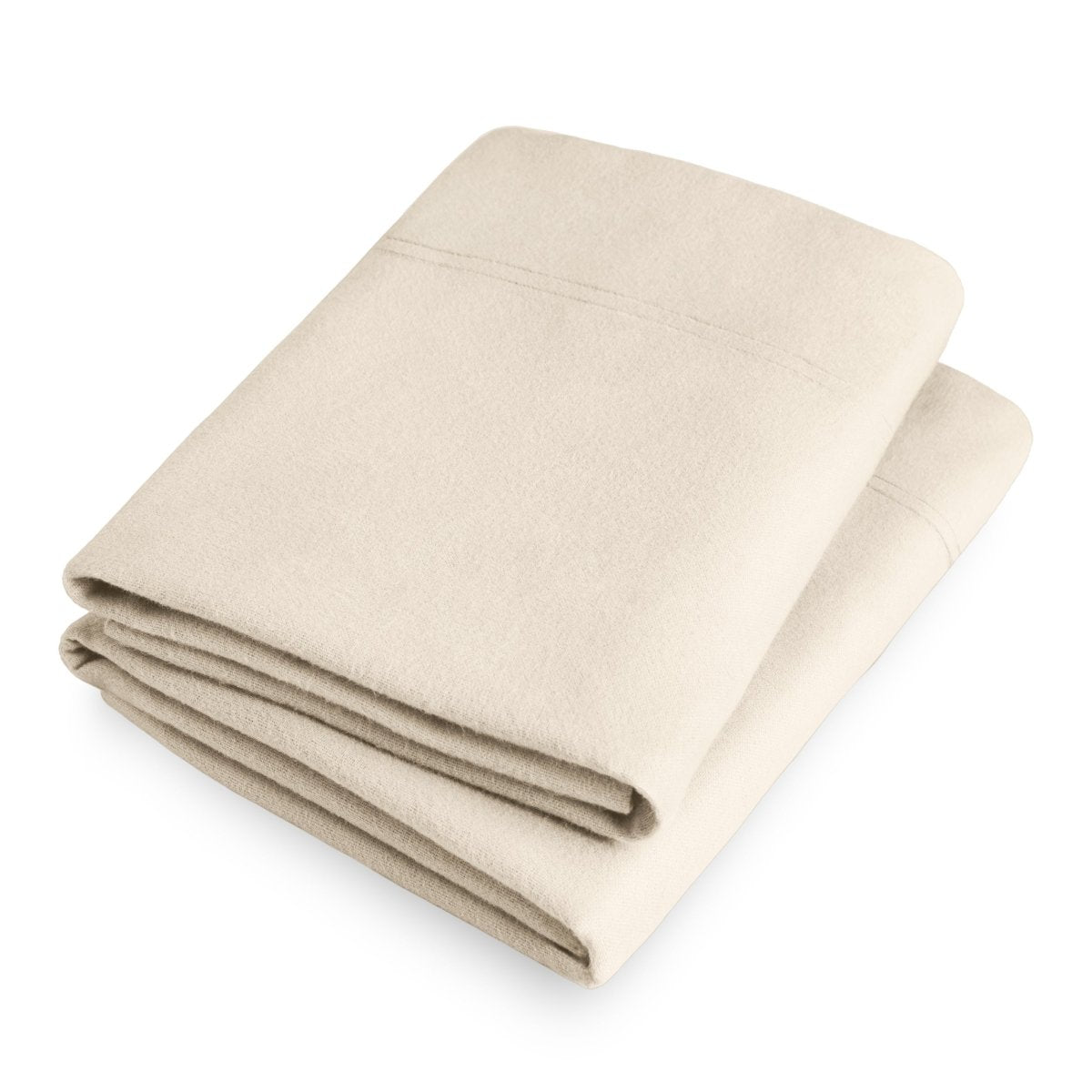 Folded flannel pillowcase set on a white background
