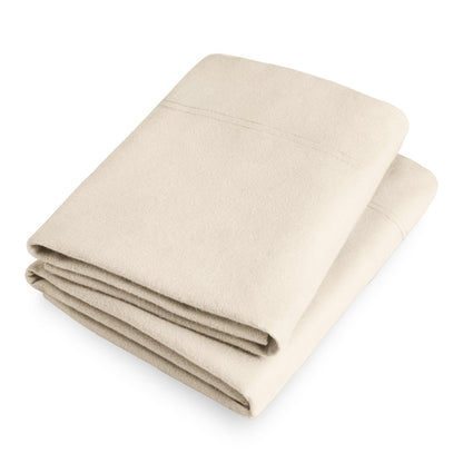 Folded flannel pillowcase set on a white background