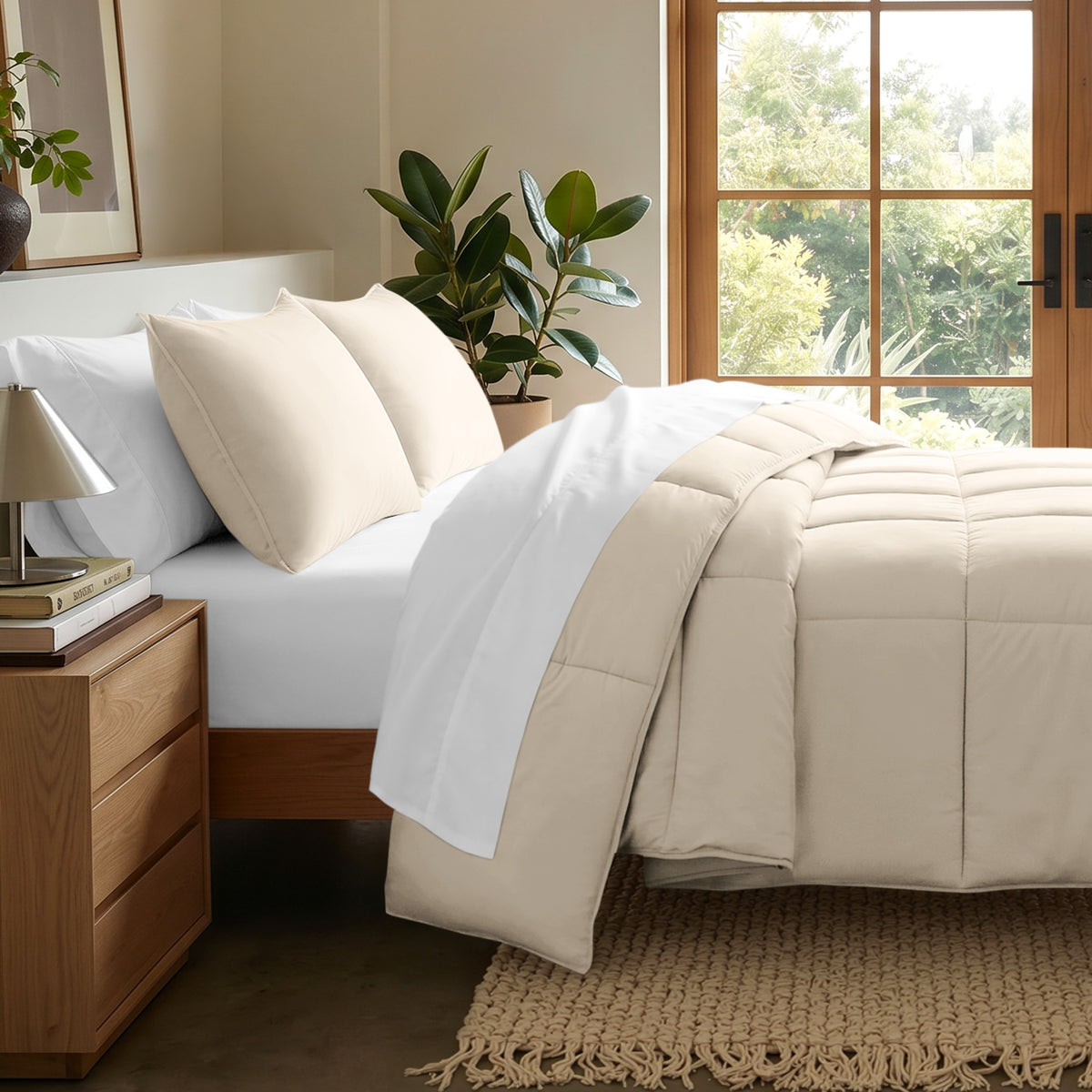 Microfiber comforter set on a bed