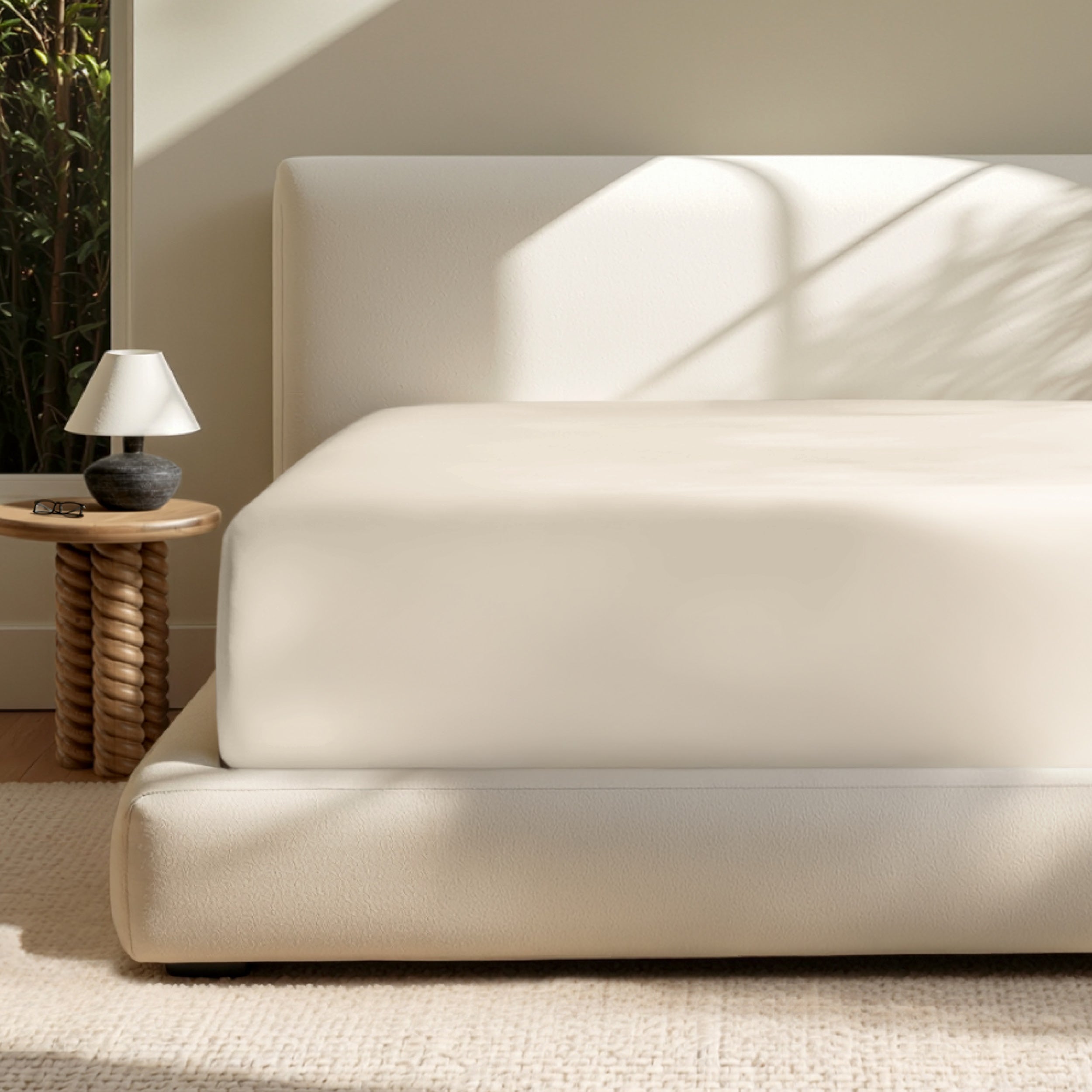 A deep pocket mattress with a fitted sheet on it