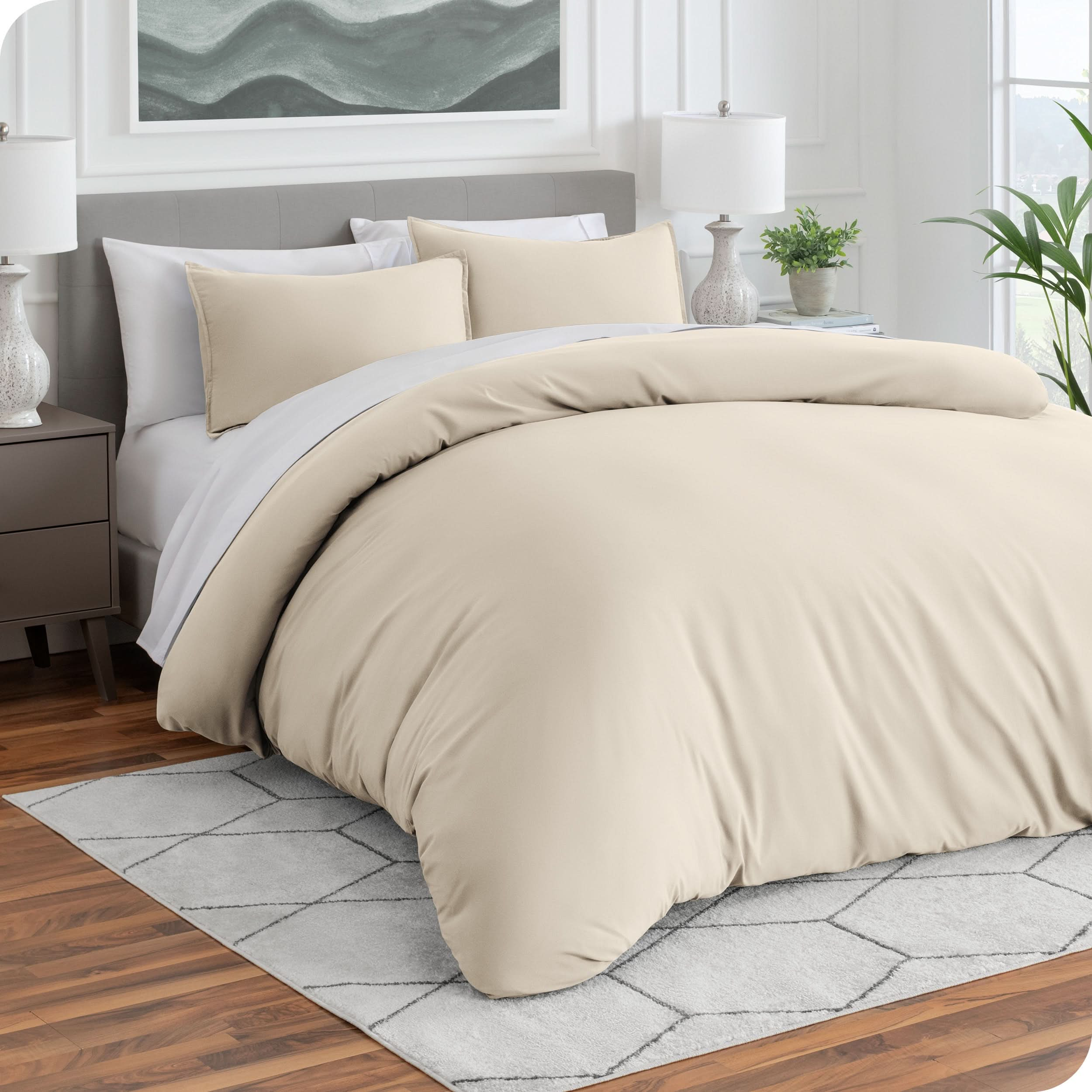 Microfiber duvet cover and matching shams on a mattress