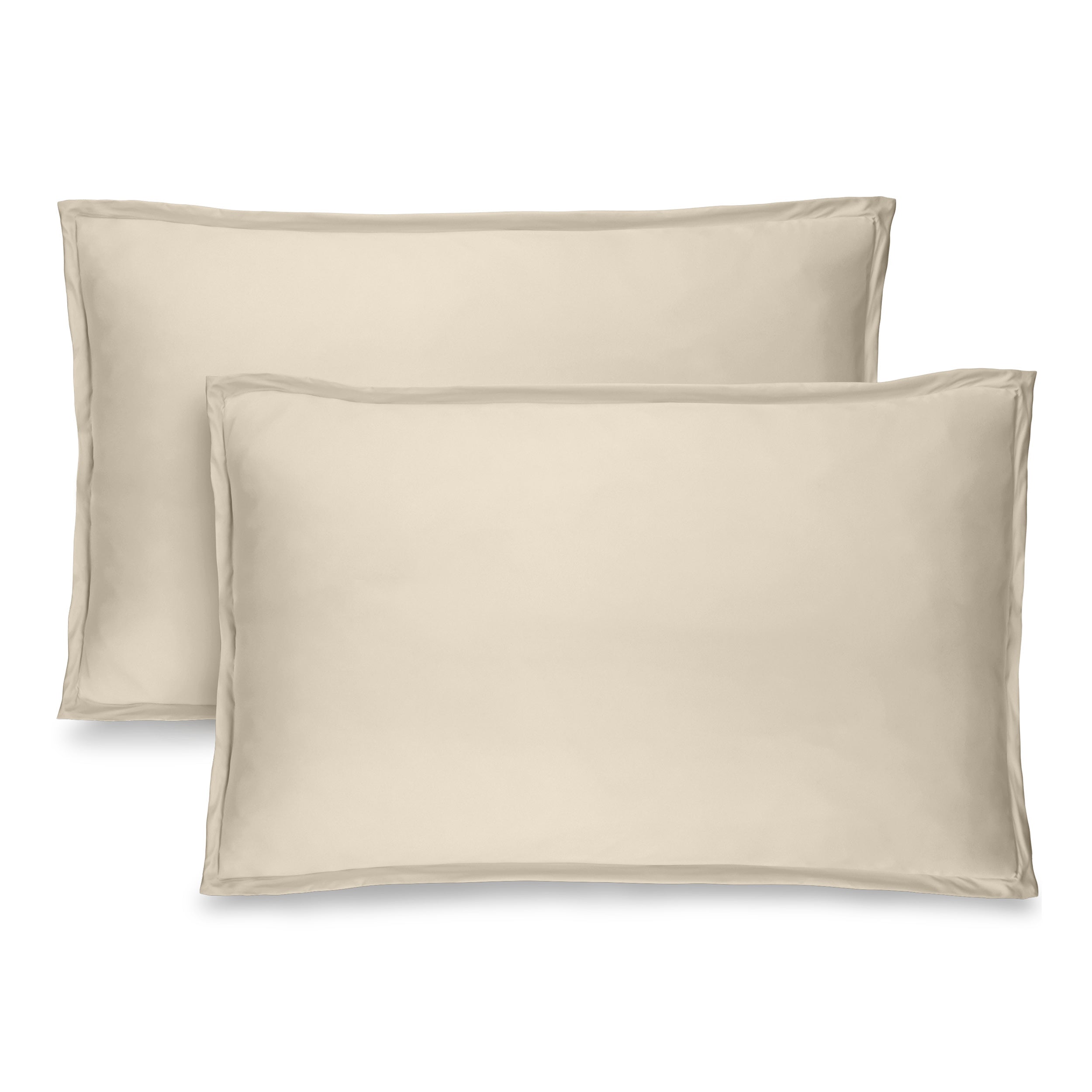 Two sand pillow shams on pillows standing up with one behind the other