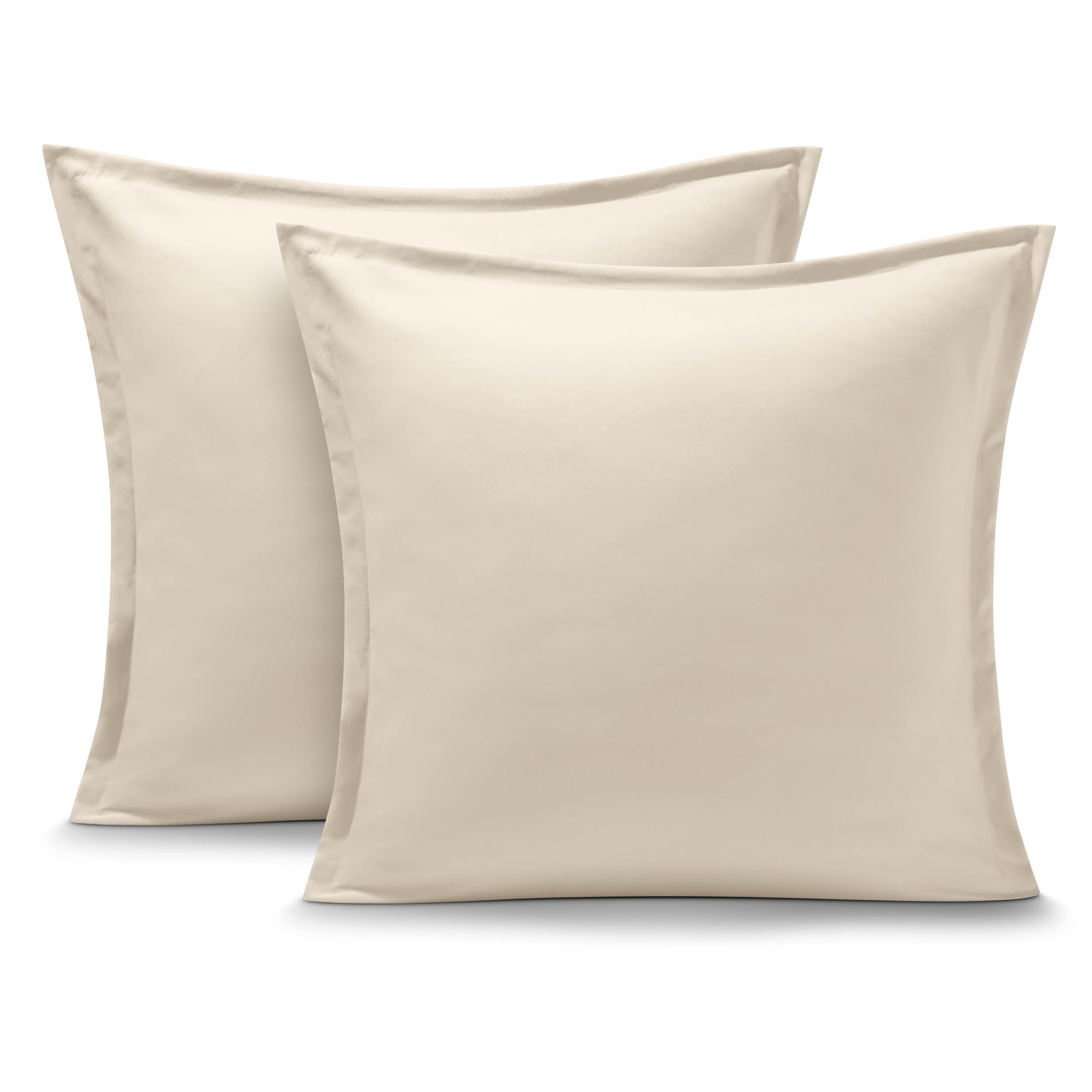 Two pillow shams on pillows standing up with one behind the other