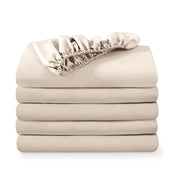 5 ultra soft fitted sheets folded and stacked