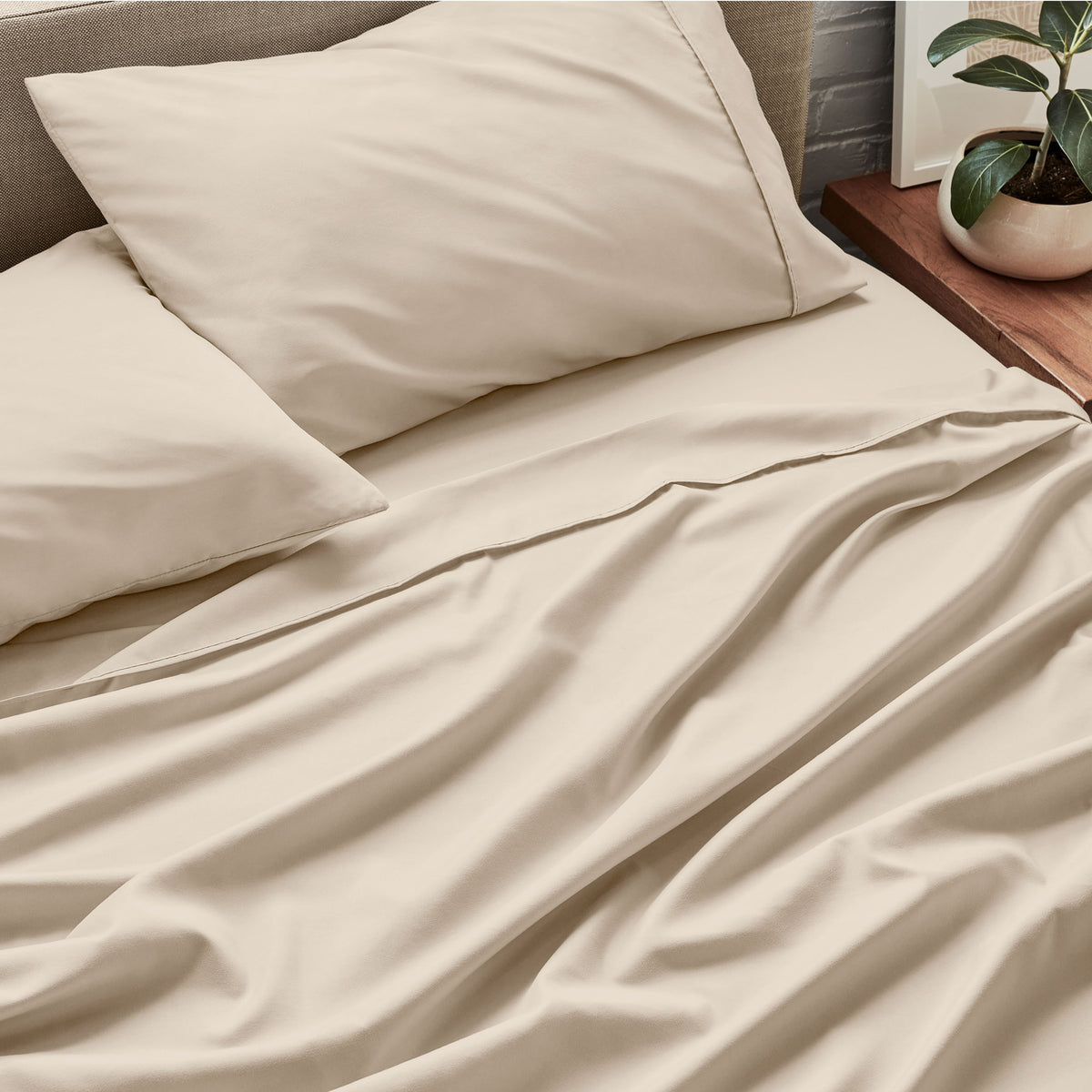 Close-up of sheets and pillowcases on a bed
