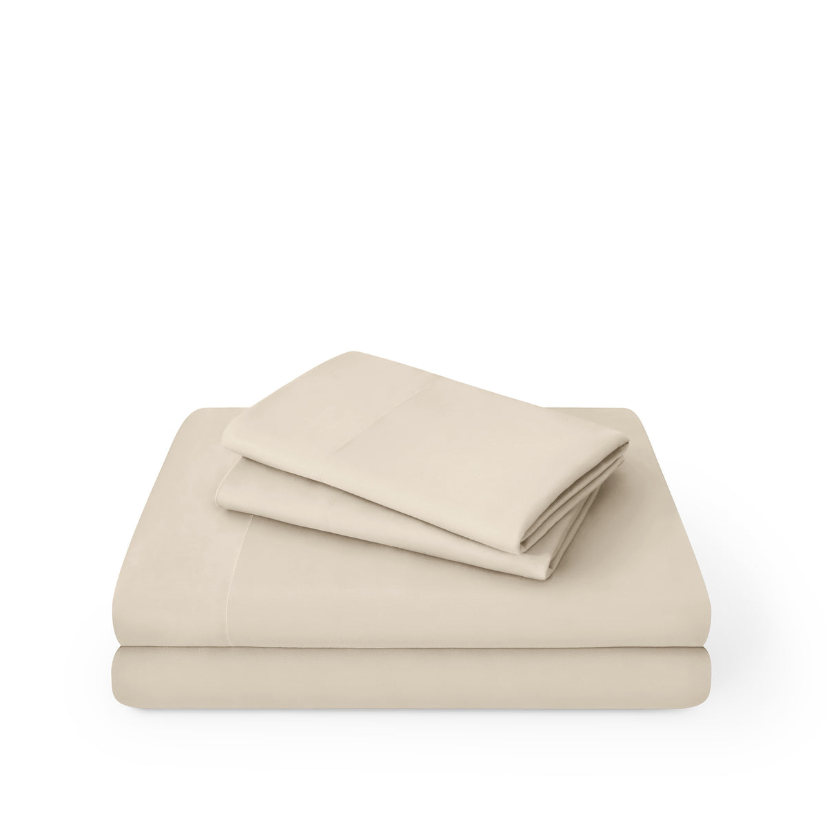 Microfiber sheet set folded and stacked on a white background