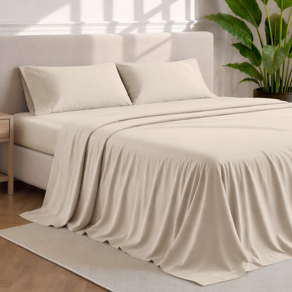Microfiber sheets and pillowcases in a bedroom stetting