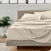 A modern bedroom with microfiber sheets on the mattress
