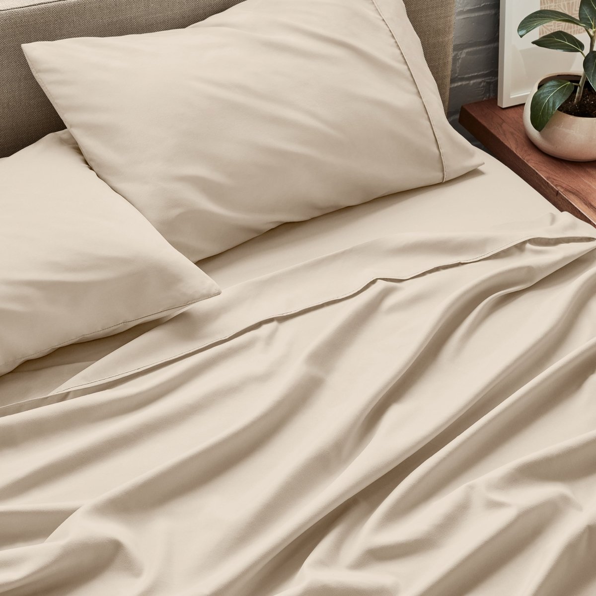 Close up of ultra-soft sheets on a bed