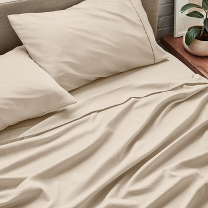 Close up of ultra-soft sheets on a bed