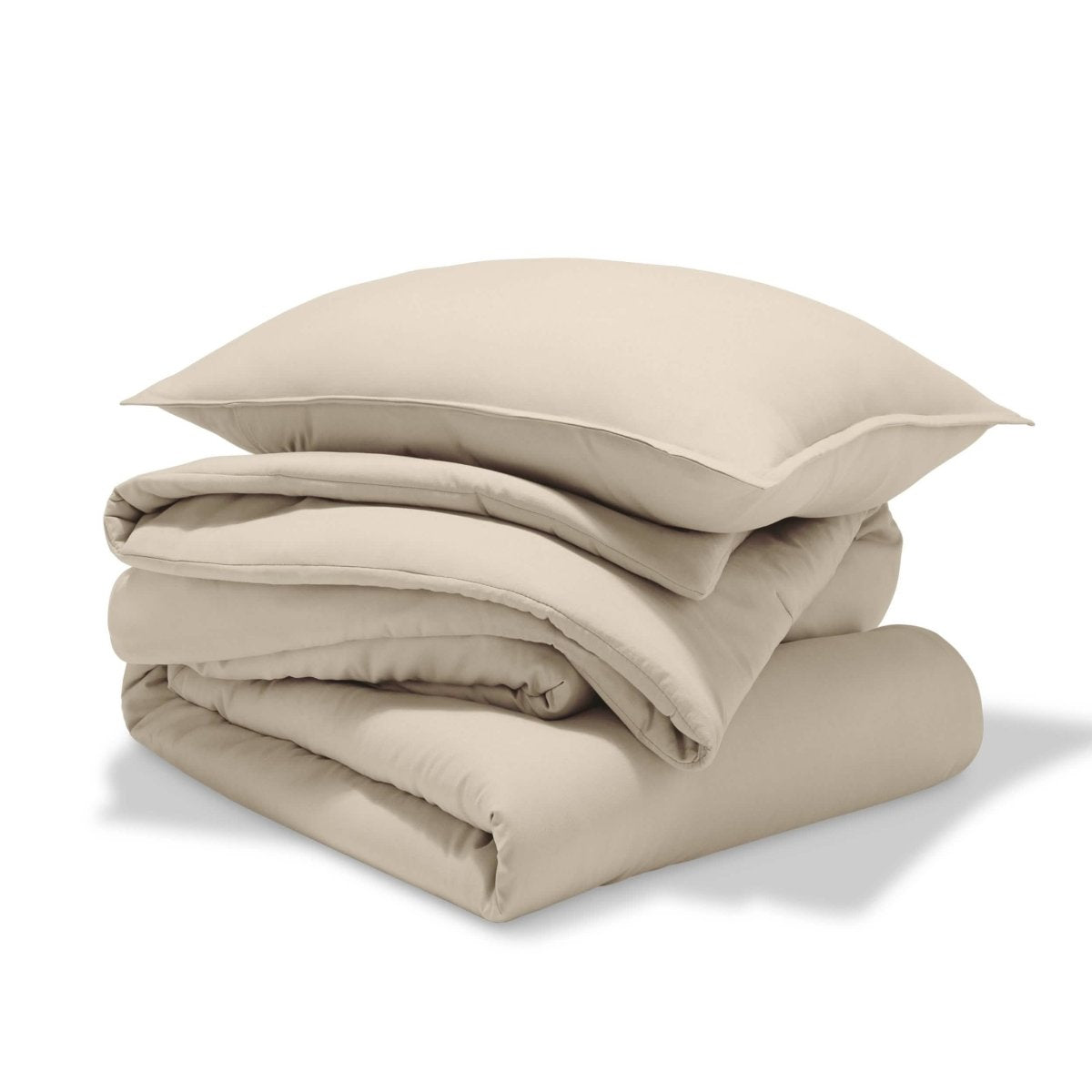 A comforter set folded and stacked